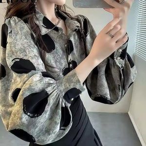 Stylish Black and Gray Puff Sleeve Blouse